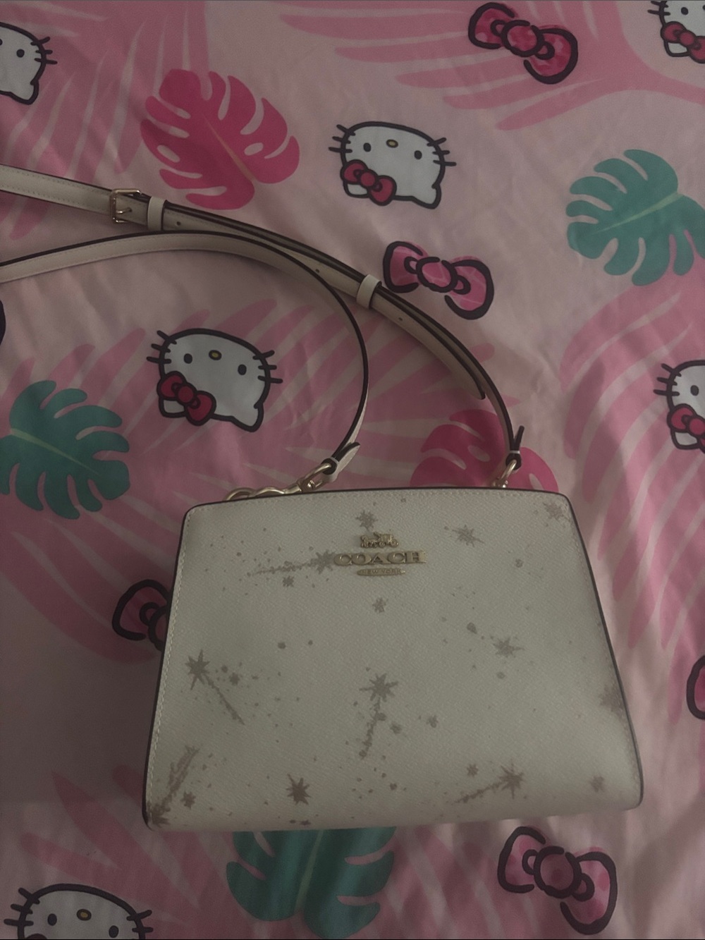 Coach Cream Star-Print Crossbody Bag with Gold Logo